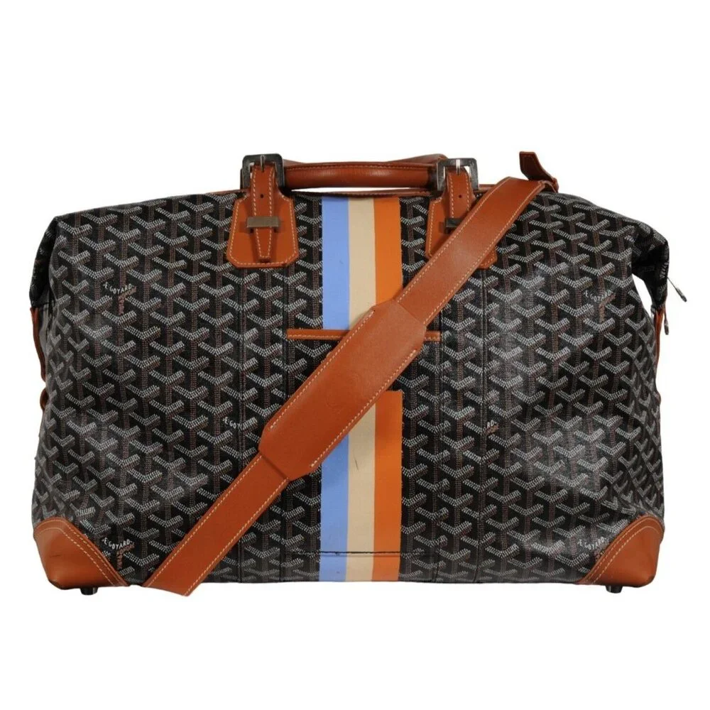 Goyard Boeing 45 Black Brown Leather Duffle Travel Carry On Vacation Weekend Bag